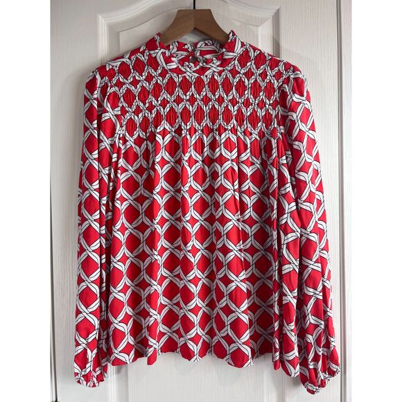 Crown & Ivy Women's Geometric Print Long Sleeve Smocked Blouse Top Size S - Picture 1 of 10